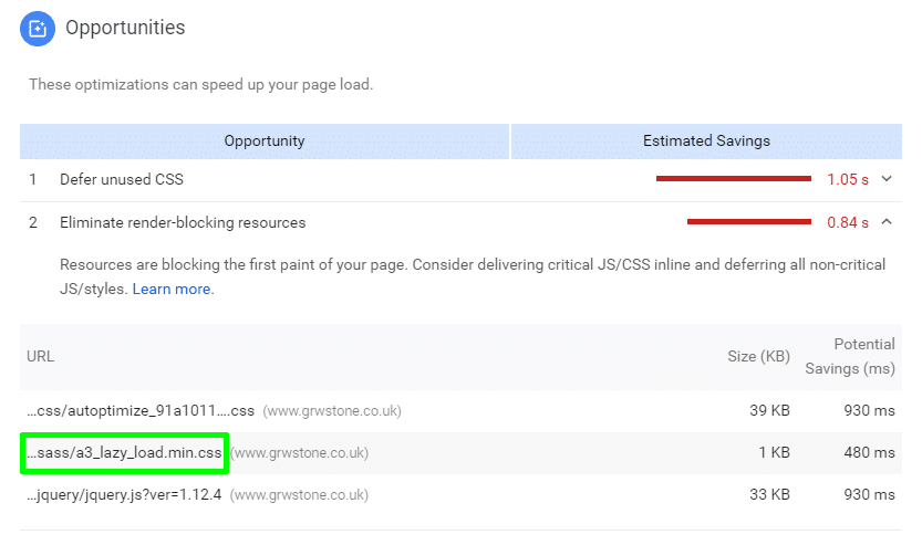 page speed insights opportunities