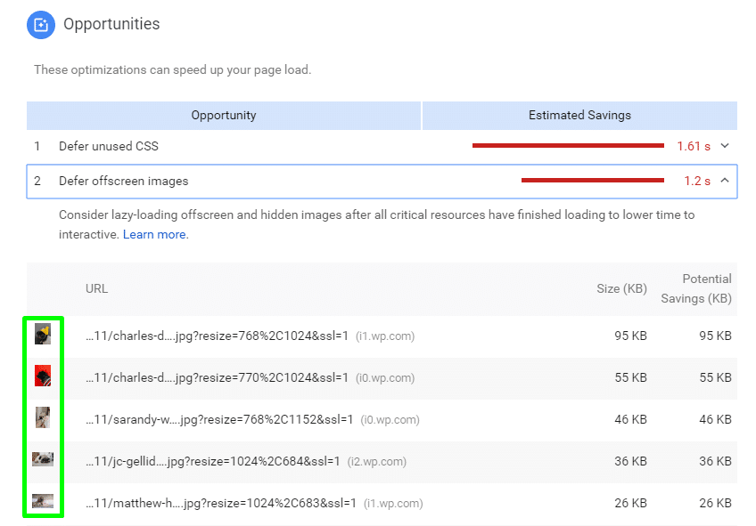 page speed insights opportunities