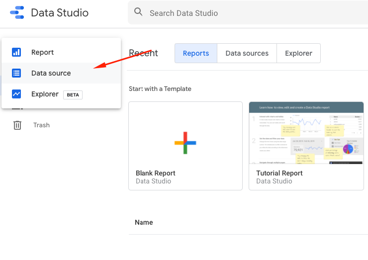 google data studio create new data source